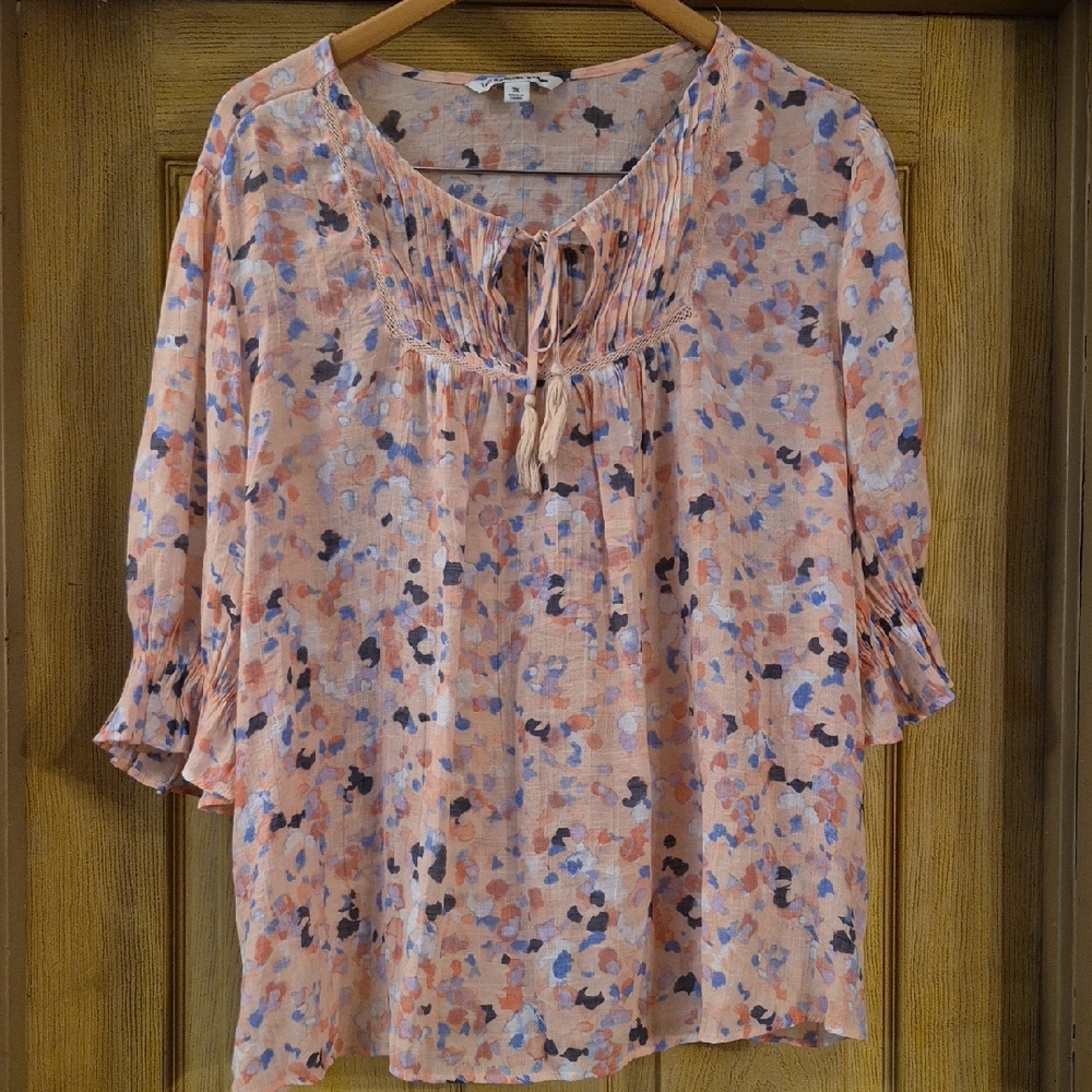 Zac & Rachel Woman Short Sleeve Colorful Lightweight Airy Flowy Top Blouse 2X